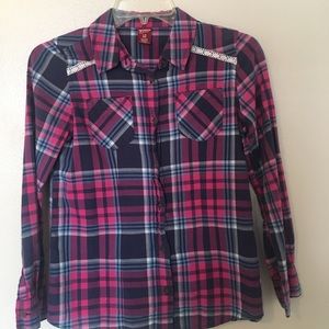 Pink , Purple, and Blue flannel.